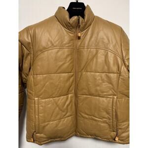 Pelle Moda Jacket men XL Tan Brown Leather Down Insulated Puffer Full Zip Warm